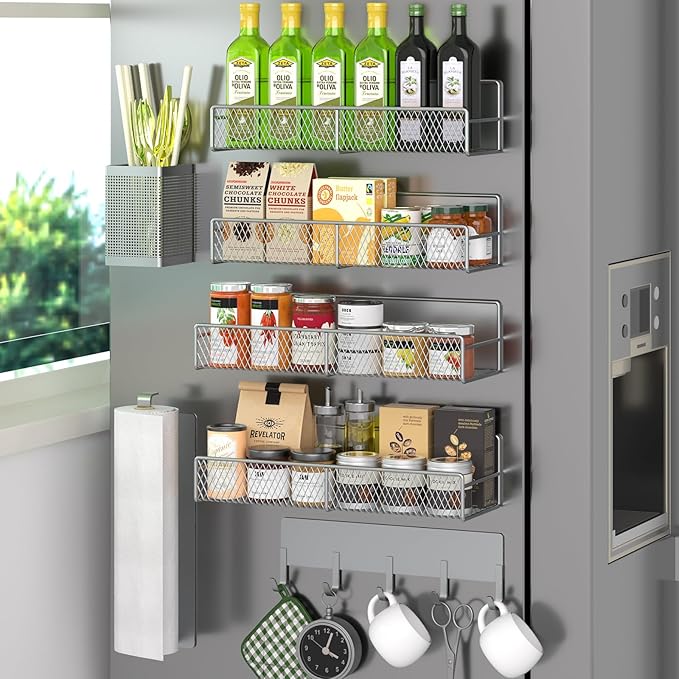 Magnetic Spice Rack for Refrigerator, 7 Pack 100% Metal Strong Magnet Shelves by DTUQYX