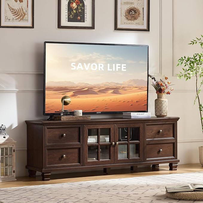 SAVOR LIFE Farmhouse TV Stands for Living Room, Wood TV Console by SAVORLIFEFurniture