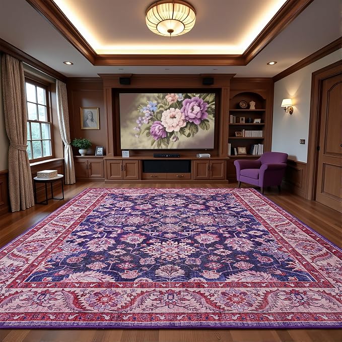 Area Rugs for Living Room, 6x9 Washable Area Rug for Bedroom, Retro Floral - Image 6