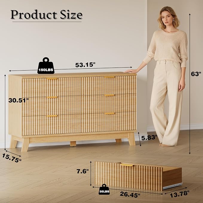 BORNOON 53" Long Dresser for Bedroom, 6-Drawer Dresser - Image 2