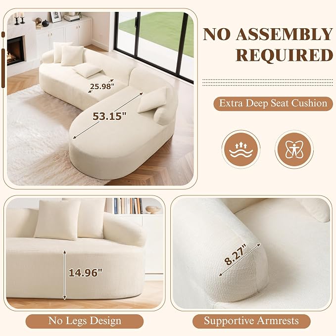 99" Curved Sectional Sofa with Chaise, Modern Boneless Couch with Deep Seat - Image 3