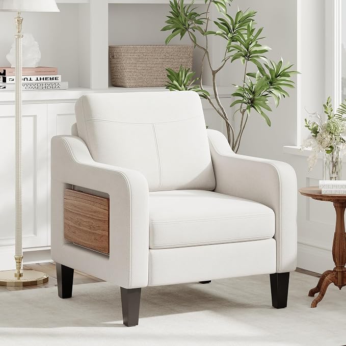 Accent Chair for Living Room Modern Linen Upholstered Armchair Side Wooden by Unknown