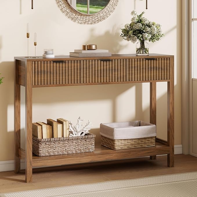 Nasonet Fluted Console Table, Wooden Sofa Table by Nasonet