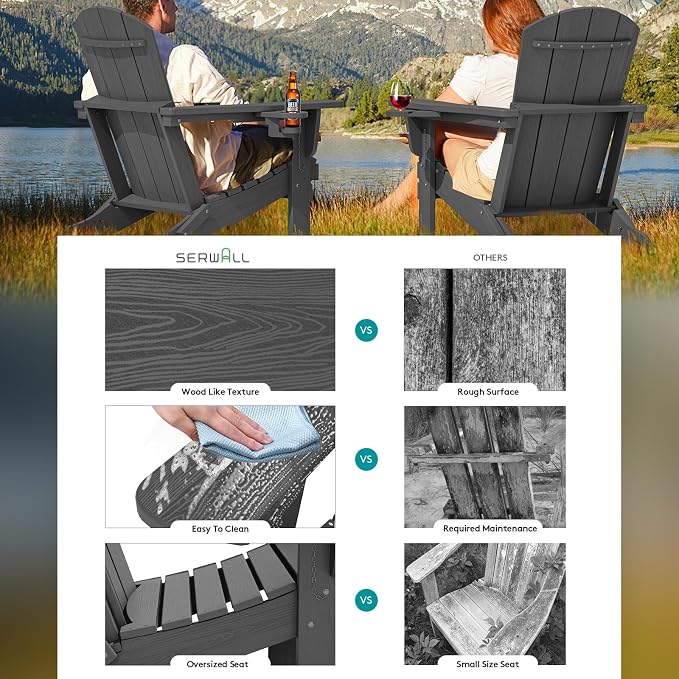 SERWALL Foldable Adirondack Chair Set of 6, HDPE Adirondack Chair - Image 3