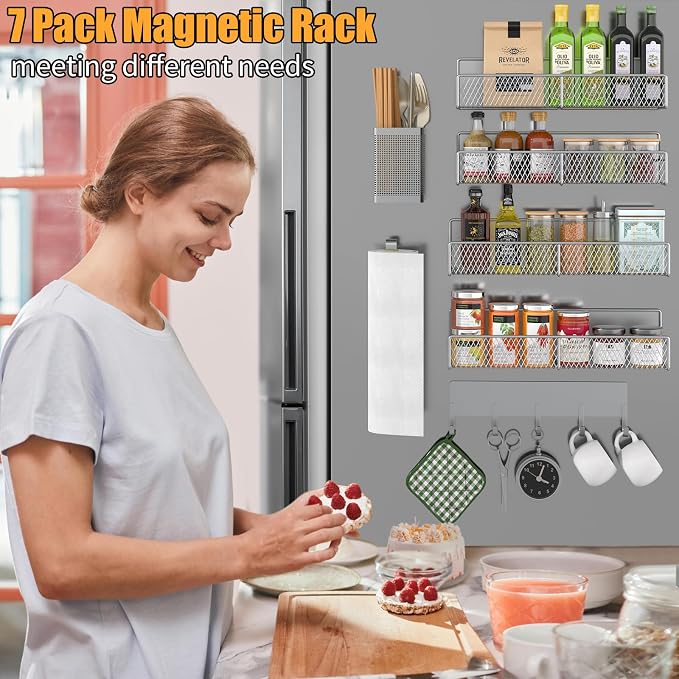 Magnetic Spice Rack for Refrigerator, 7 Pack 100% Metal Strong Magnet Shelves - Image 6