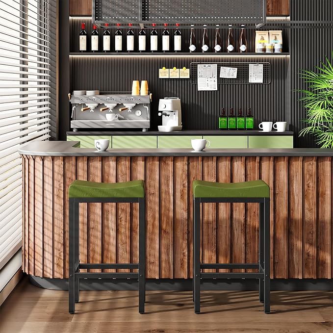 HOOBRO Bar Stools, Counter Height Stools, Saddle Barstools - Image 4