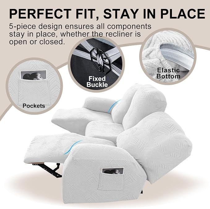 5-Piece Recliner Sofa Covers, Stretch Geometric Strokes Jacquard Recliner Sofa - Image 4