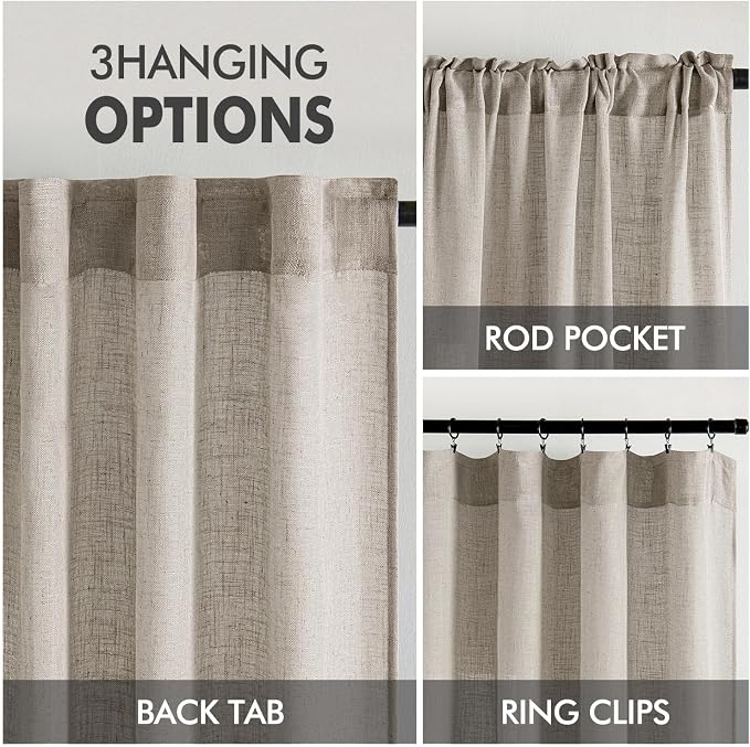 MIULEE Burlywood Birch Linen Curtains 108 Inches Long 2 Panels - Image 3