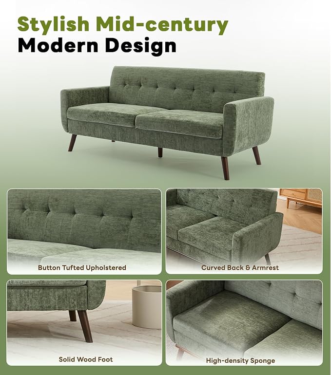 Tbfit 77.2" W Linen Sofa Couch, Mid Century Modern Decor Loveseat Couches - Image 7