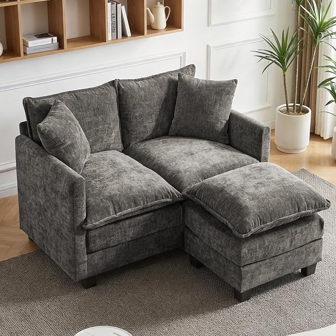 52'' Loveseat Sofa with Ottoman, Cloud Sofa Couch with 27" Deep Seat & 2 Pillows by Unknown