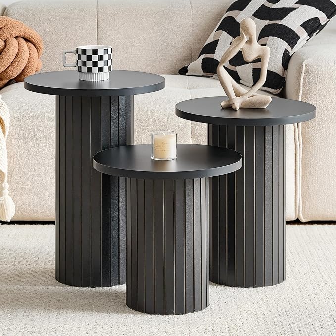 Round Nesting Coffee Table Set of 3 Mid Century Modern Wood Round Coffee Tables - Image 5