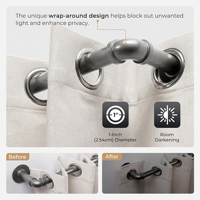 Zeerobee Curtain Rods for Windows 144 to 168, 1 Inch Industrial Wrap Around - Image 3