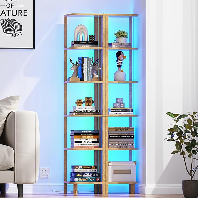 TUTOTAK Corner Shelf with LED Light, 6-Tier Corner Bookshelf - Image 5