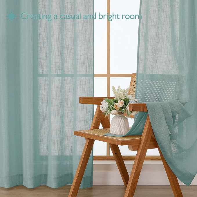 Chyhomenyc Aqua Green Semi Sheer Curtains 84 Inches Long 2 Panels Set, Light - Image 2