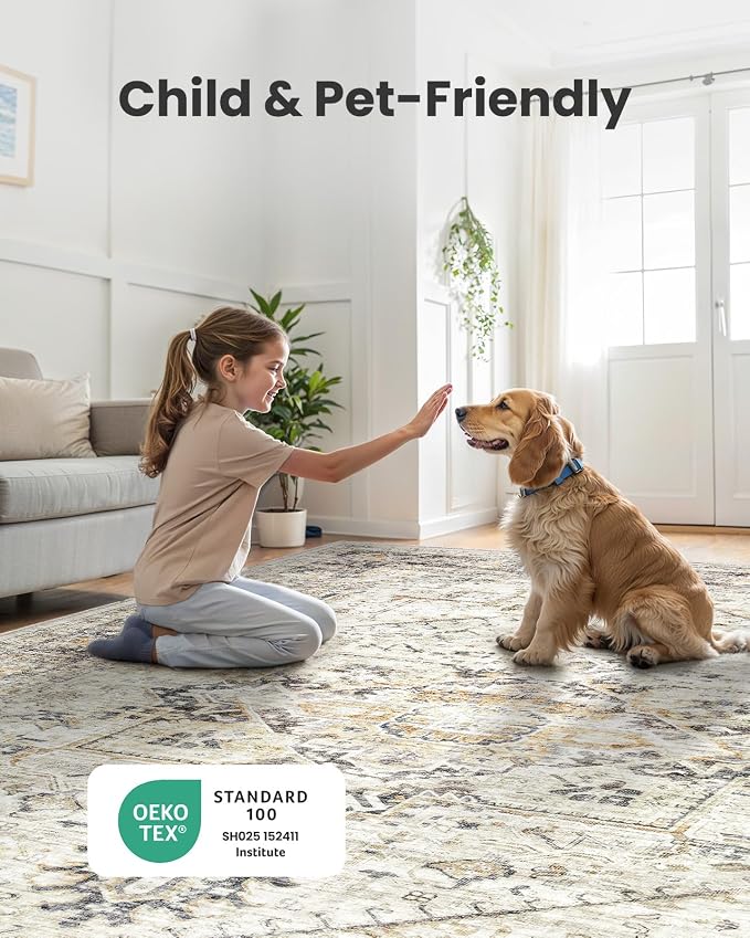AMADA HOMEFURNISHING 9x12 Washable Area Rug, Low-Profile Large Area Rug - Image 3