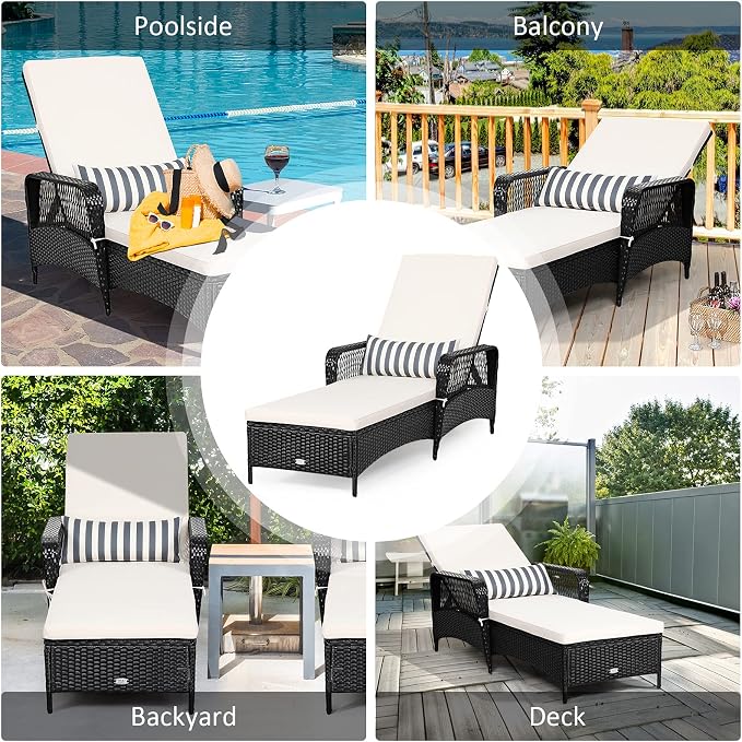 COSTWAY PE Rattan Chaise Lounge Chair, 6 Gear Adjustable Recliner - Image 5