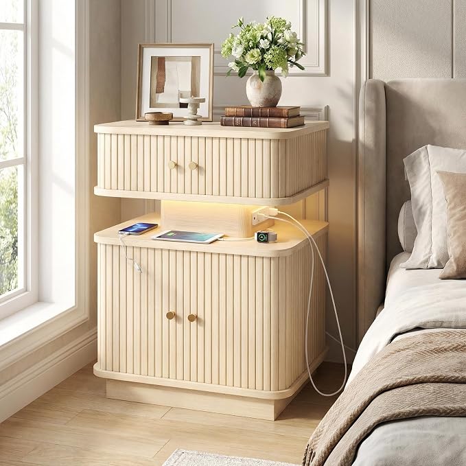 Nightstands Set of 2 with Charging Station, Modern Night Stands Set 2 with - Image 4