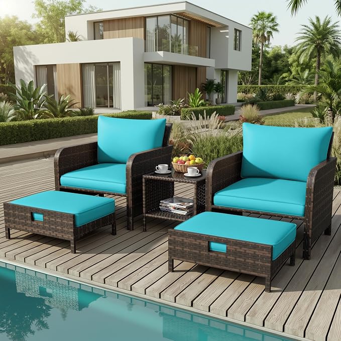 LEVELEVE Patio Conversation Set 5 Piece, Balcony Furniture Outdoor PE Rattan by Enjoyyourlife
