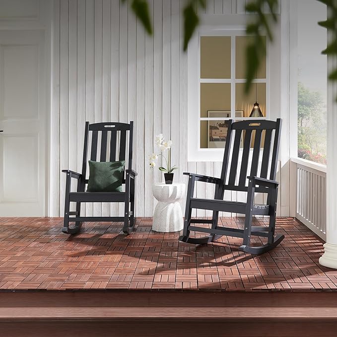Psilvam Oversized Outdoor Rocking Chair Set of 2, HDPE Porch Rocker Chairs - Image 2