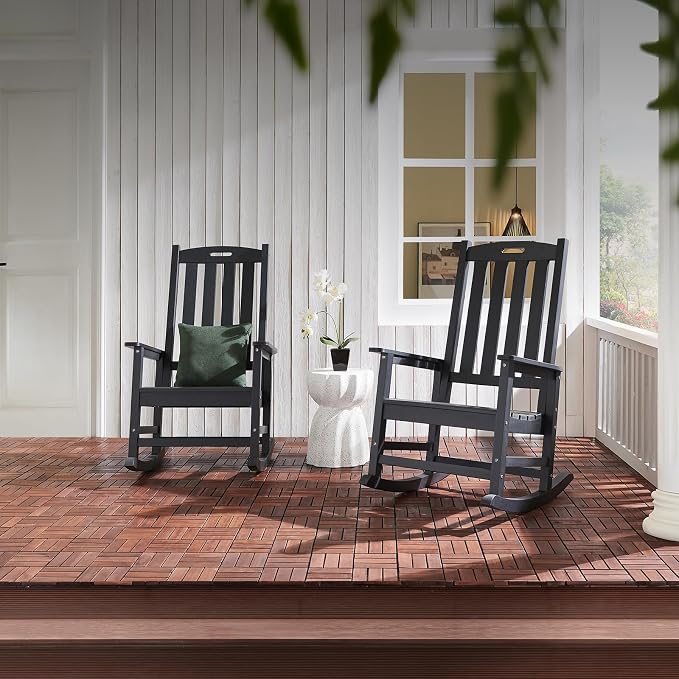 Psilvam Oversized Outdoor Rocking Chair, HDPE Porch Rocker Chairs - Image 5