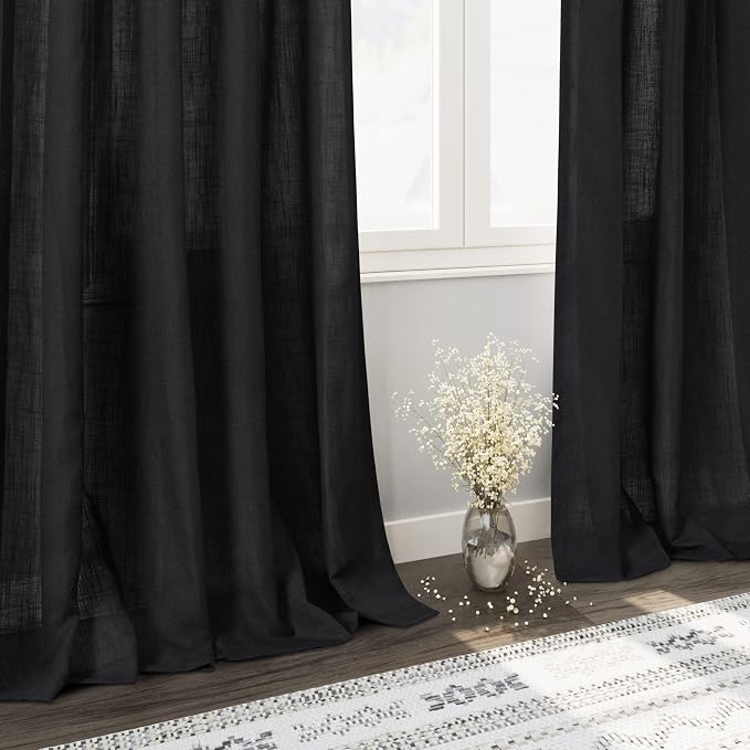 Black Sheer Linen Curtains 90 inch Length - Image 6