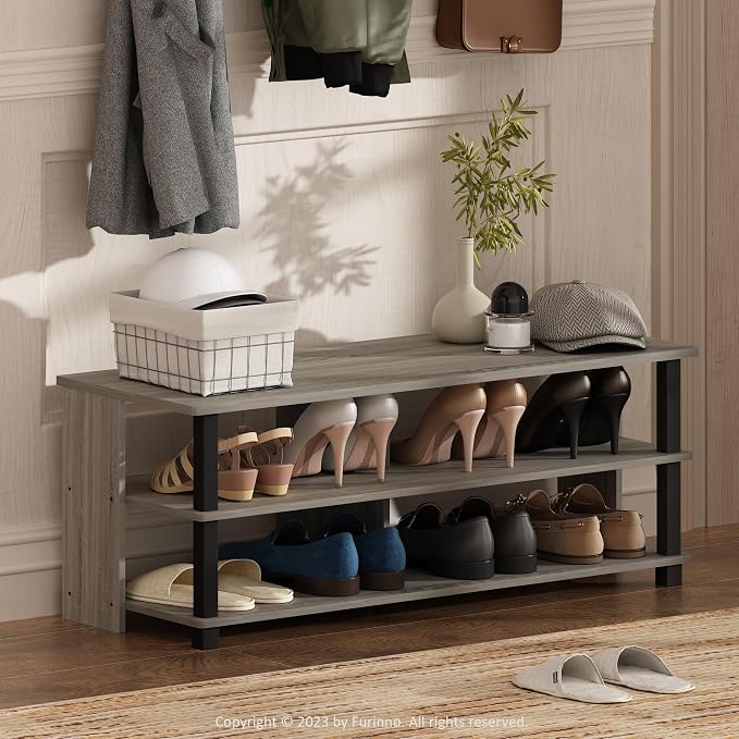 Furinno Sully 3-Tier Stand for TV Up to 48 Inch, French Oak Grey/Black - Image 2