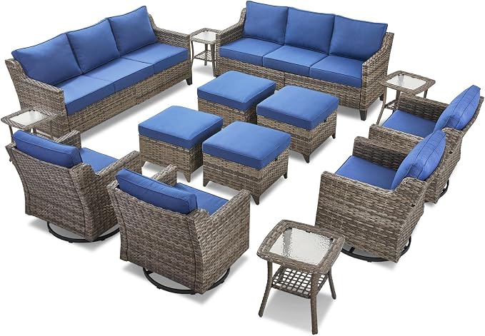 14 Piece Patio Furniture Set-High Back Outdoor Furniture Set Sectional Sofa - Image 9