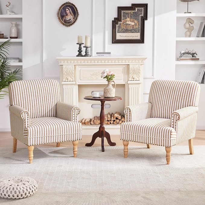 HUIMO Linen Fabric Accent Chairs Set of 2, Mid-Century Modern Armchair - Image 7