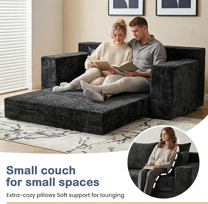 Boneless Loveseat Sleeper Sofa Bed, 3-in-1 Convertible Sofa Bed and Floor Futon - Image 4