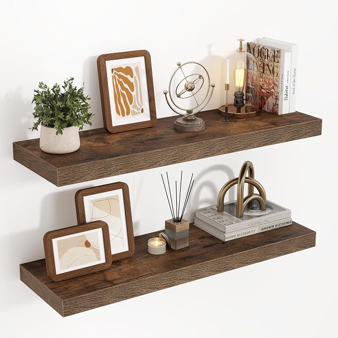Acovy 32 Inch Floating Shelves, 3D Textured Wood Grain, Wooden Shelves by Acovy