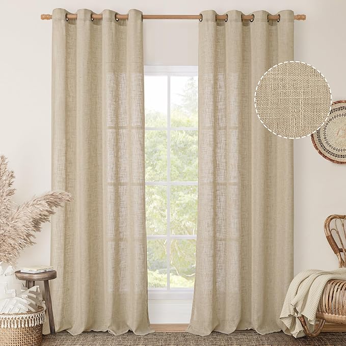 LAMIT Linen Curtains for Living Room Bedroom, 84 inch Curtains Light Filtering by LAMIT