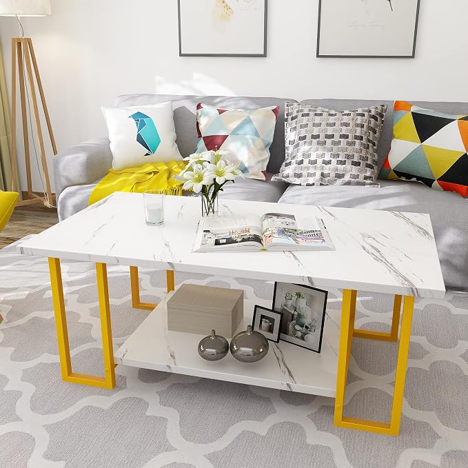 AWQM Marble Coffee Table, Faux Marble Top Rectangular Coffee Table - Image 5