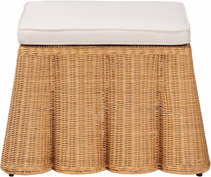 Bali & pari Palm Bohemian Honey Scallop Rattan Ottoman - Image 4
