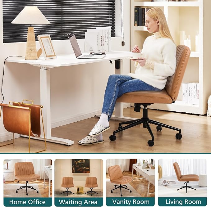 OLIXIS Criss Cross Chair with Wheels Wide Cross Legged Office Desk Vanity Chair - Image 7