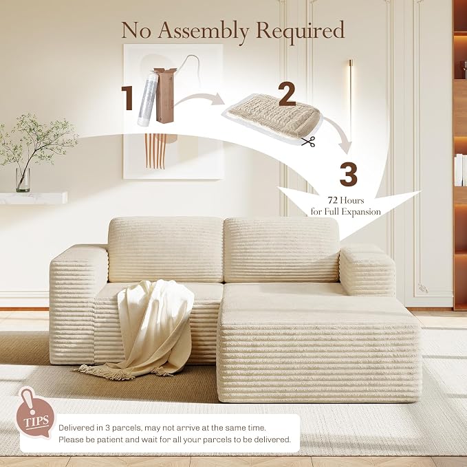 Vesgantti 80" Modular Sectional Sofa, Corduroy Cloud Couch - Image 4