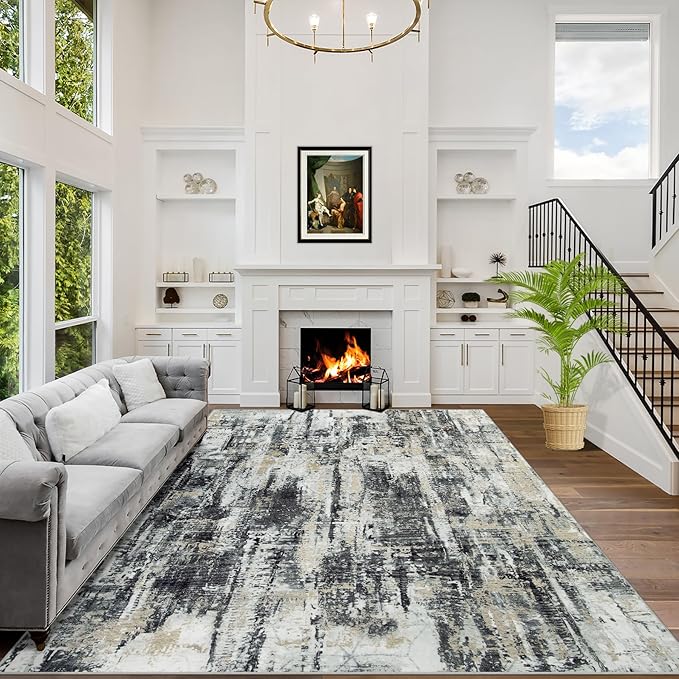 9x12 Area Rugs Washable Rug: Modern Abstract Living Room Rug Soft Anti-Skid by GENTDRIZZ