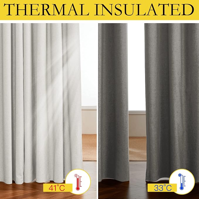 NICETOWN 100% Blackout Linen Texture Curtains 72 inches Long, Thermal Insulated - Image 3