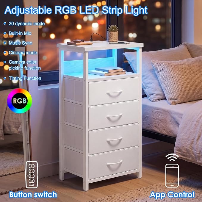 Fixwal Tall Nightstand with Charging Station, Night Stand with U-S-B Ports and - Image 4
