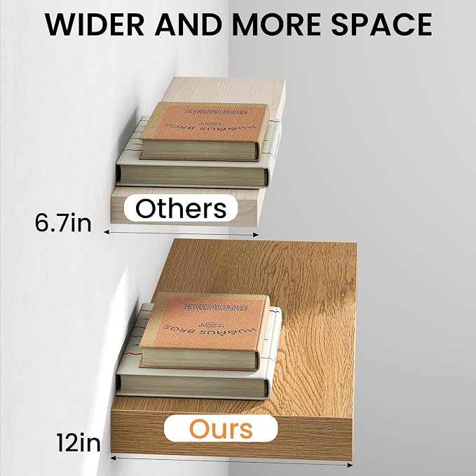 Oak Floating Shelves 55Inch Long, 12 Inch Deep Floating Shelves - Image 5