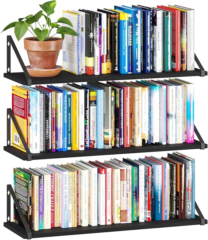 BAMEOS 24X8 Floating Shelves Rustic Wood Wall Shelf Set of 3, Bookshelf by BAMEOS