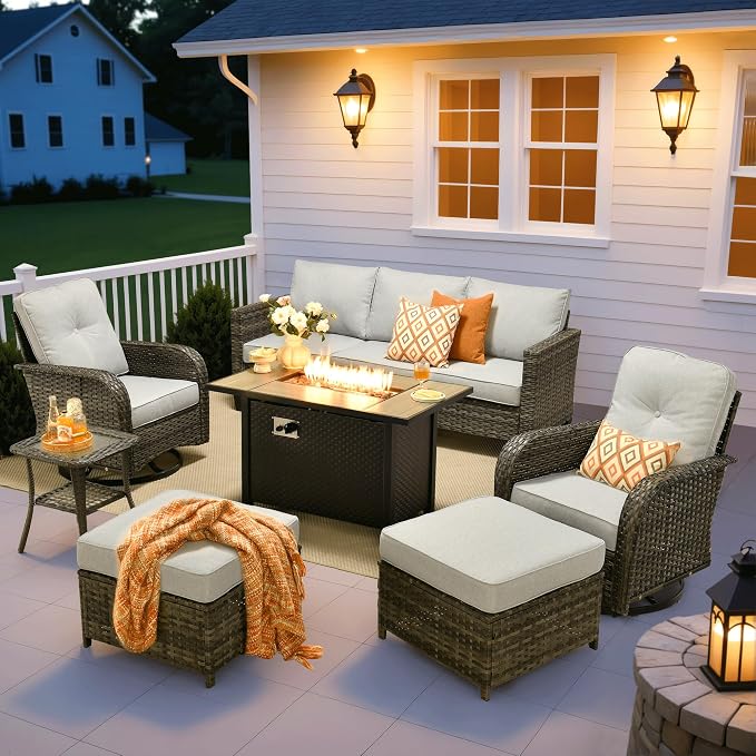 ovios 7 Pieces Patio Furniture Set, Outdoor Wicker Sofa Couch by OVIOS