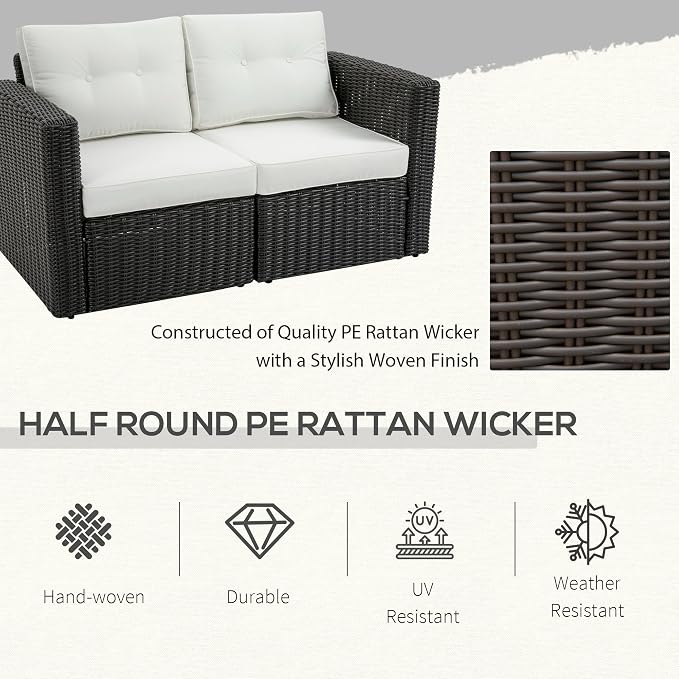 Outsunny 2 Piece Patio Wicker Corner Sofa Set, Outdoor PE Rattan Furniture - Image 4