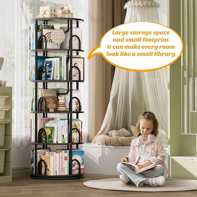 Aheaplus 5 Tier Rotating Bookshelf Tower, 360 Display Spinning Bookcase - Image 5