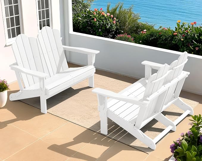 SERWALL Folding Adirondack Bench Set of 2, HDPE All-Weather Adirondack Loveseat by SERWALL