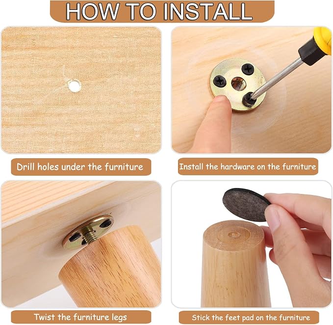 Yaliuliu 8 Inches Furniture Legs Round Solid Wood Sofa Legs Replacement Legs - Image 4