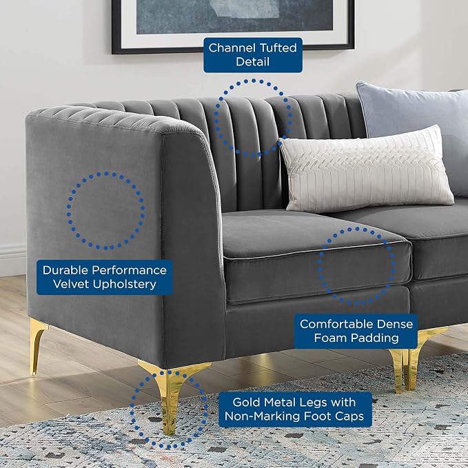 Modway EEI-4346-GRY Triumph Channel Tufted Performance Velvet Loveseat - Image 8