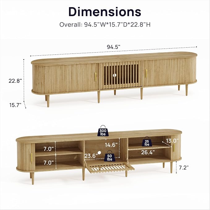 94.5" Fluted Mid Century Modern TV Stand - Image 2