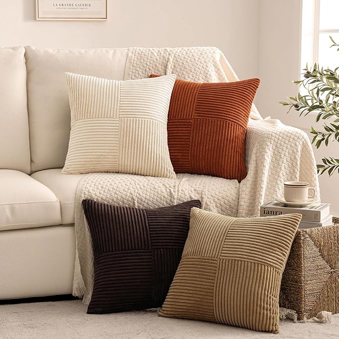 MIULEE Brown Beige Throw Pillow Covers 16x16 Inch Set of 4 Boho Farmhouse - Image 4