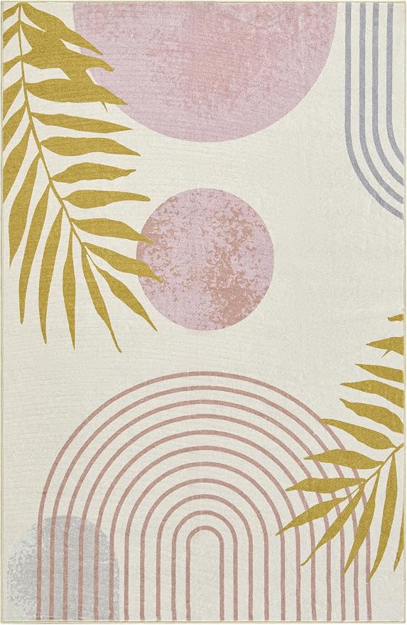 RoomTalks Cute Pink Nuresry Rug Washable, Boho Modern Contemporary Aesthetic - Image 7