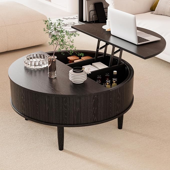 Round Fluted Lift Top Coffee Table by Boweniog